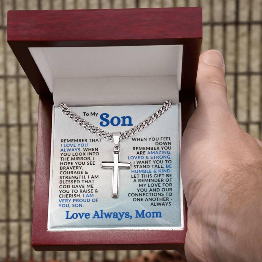 Special Gift to Son from Mom | Cuban Chain with Artisan Cross Necklace | I Am Proud of You