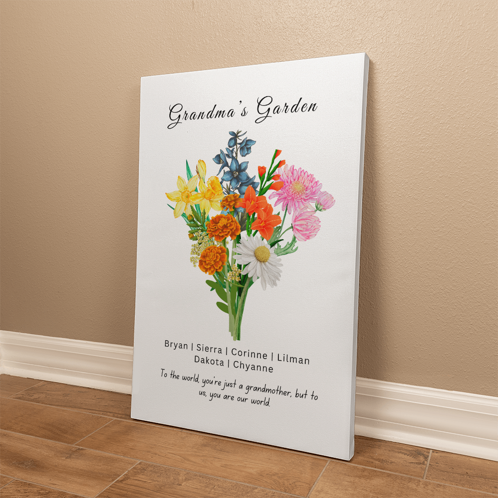 Grandma's Flower Garden | Grandchildren's Birth Flower| Wrapped Canvas
