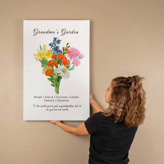 Grandma's Flower Garden | Grandchildren's Birth Flower| Wrapped Canvas