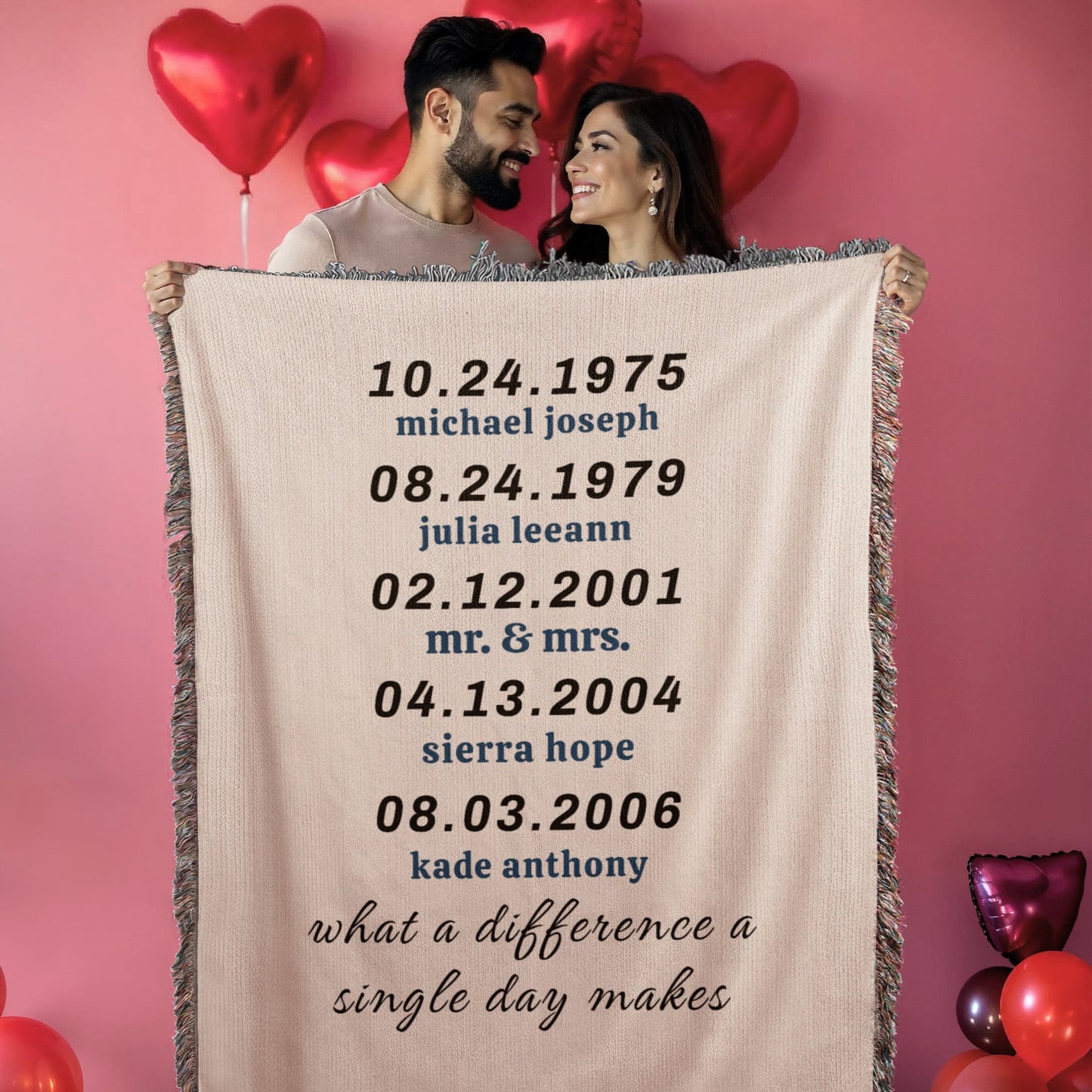 What a Difference A Single Day Makes | Custom Gift |Heirloom Woven Blanket (Portrait)
