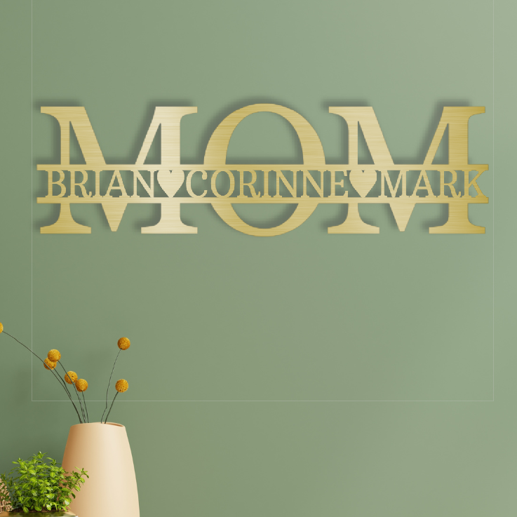 Gold custom MOM sign on green background