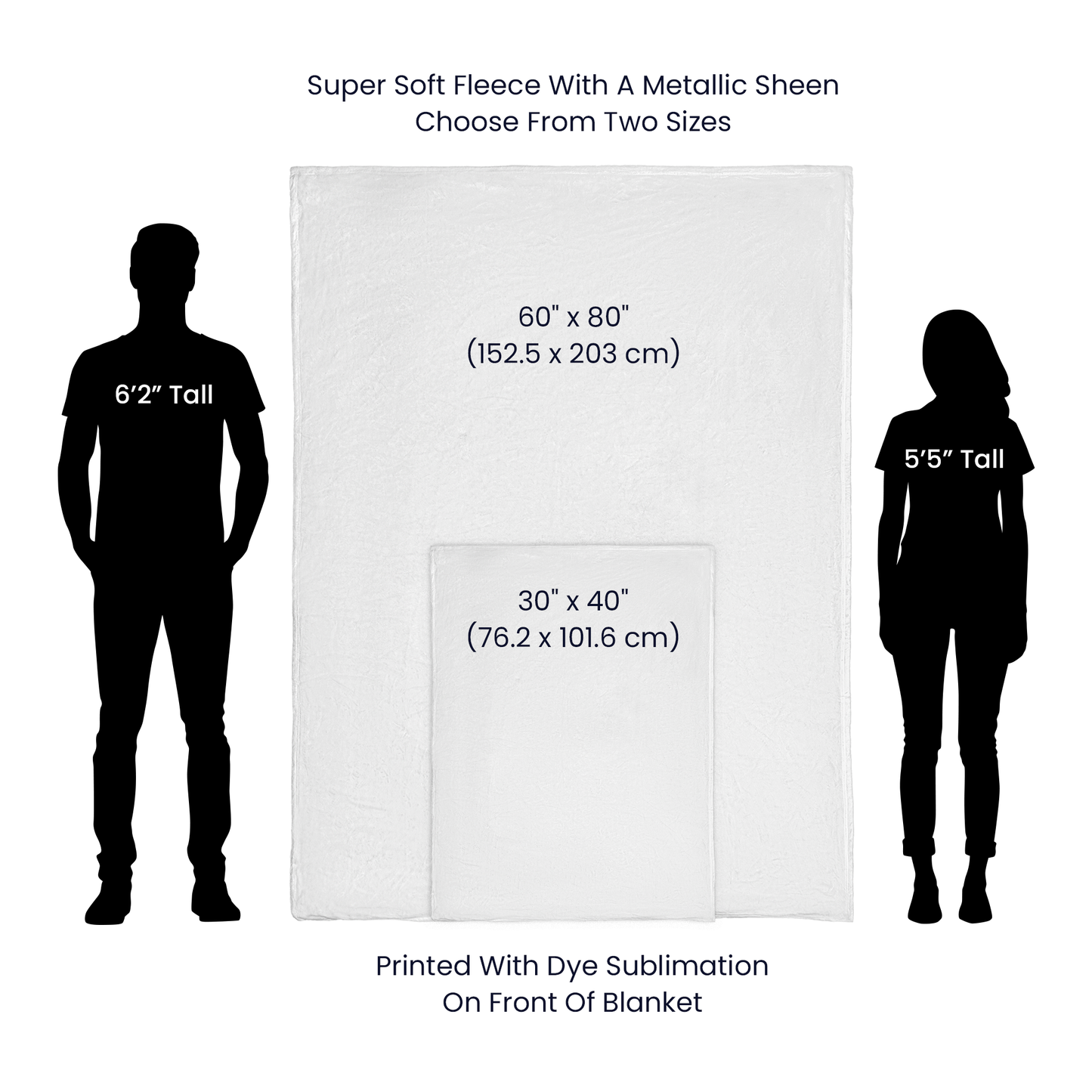 To My Love personalized mink fleece blanket size guide showing available blanket dimensions