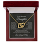 Gold overlay Interlocking hearts necklace displayed in luxury gift box for daughter from mom
