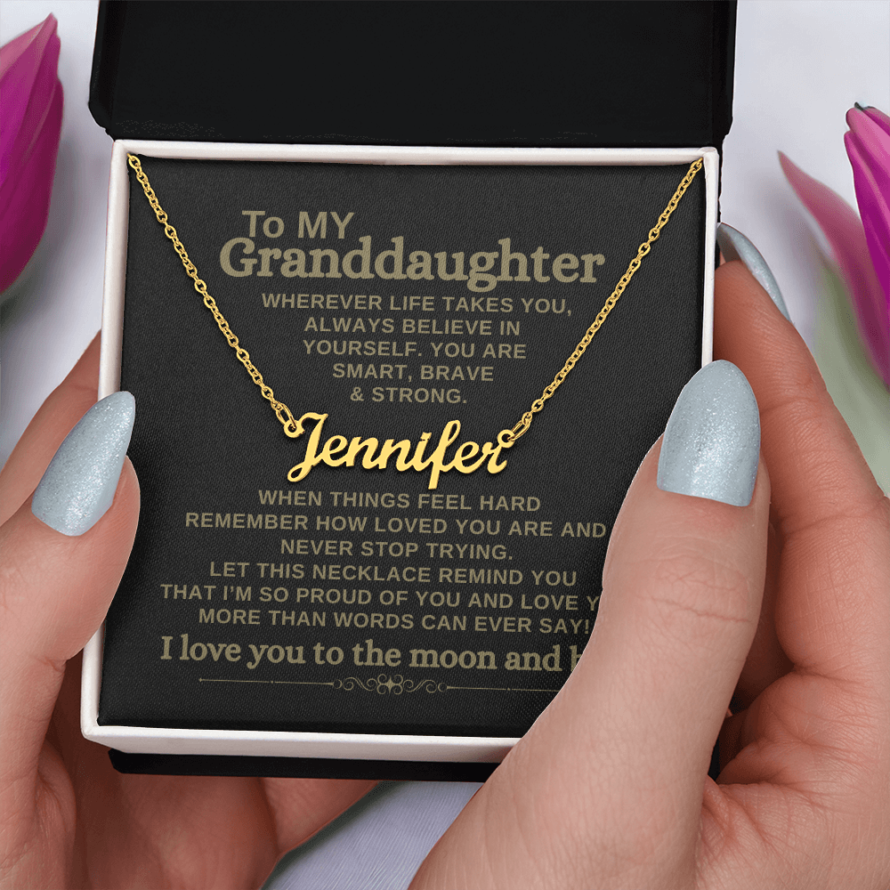 Granddaughter Christmas gift – custom name necklace with loving message card