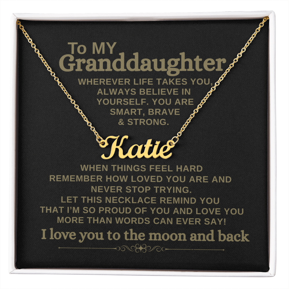 Custom name necklace for granddaughter with inspirational message card gift