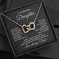 Interlocking Heart Necklace to  Daughter from Dad in Black box on Black background
