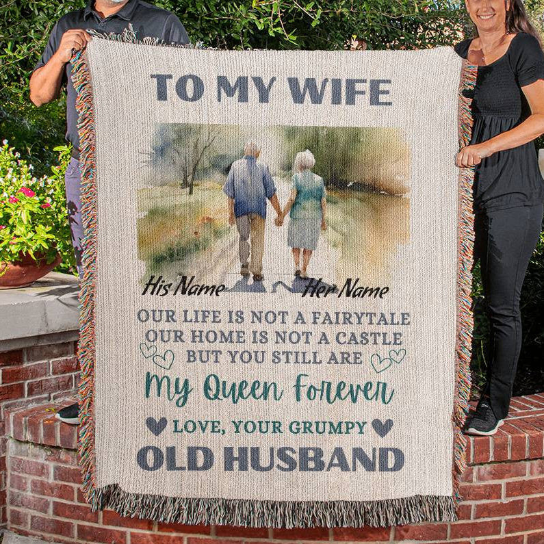 Personalized Heirloom Woven Blanket for Wife | “My Queen Forever” Gift from Husband lifestyle image
