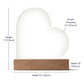 Shows specs of the crystal clear heart shape acrylic lamp Size: 6.5" (16.5cm) height × 5.9" (15cm) width × 1.8" (4.5cm) depth 