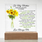 Sunflower LED plaque gift for mom displayed on bedside table