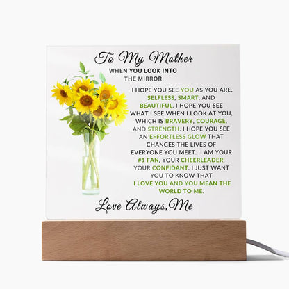 Meaningful gift for mom LED acrylic plaque with loving message and sunflowers