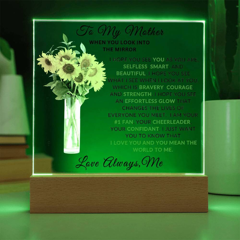 Color changing LED acrylic plaque gift for mom glowing green