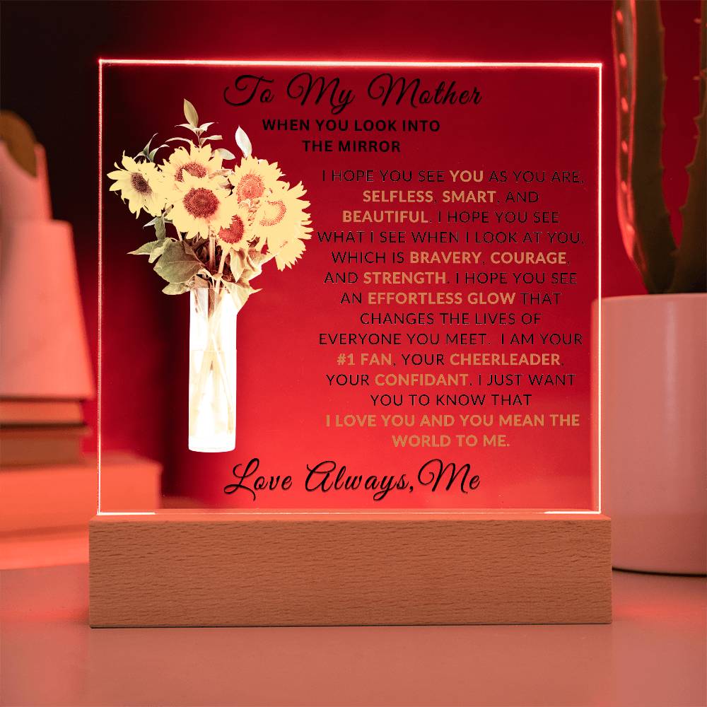 Romantic gift for mom LED acrylic plaque glowing red with sunflower design