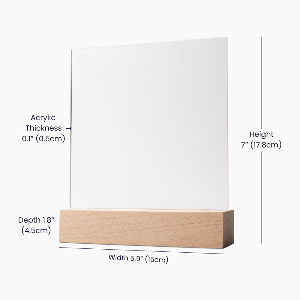 LED acrylic plaque for mom with size dimensions and wooden base display