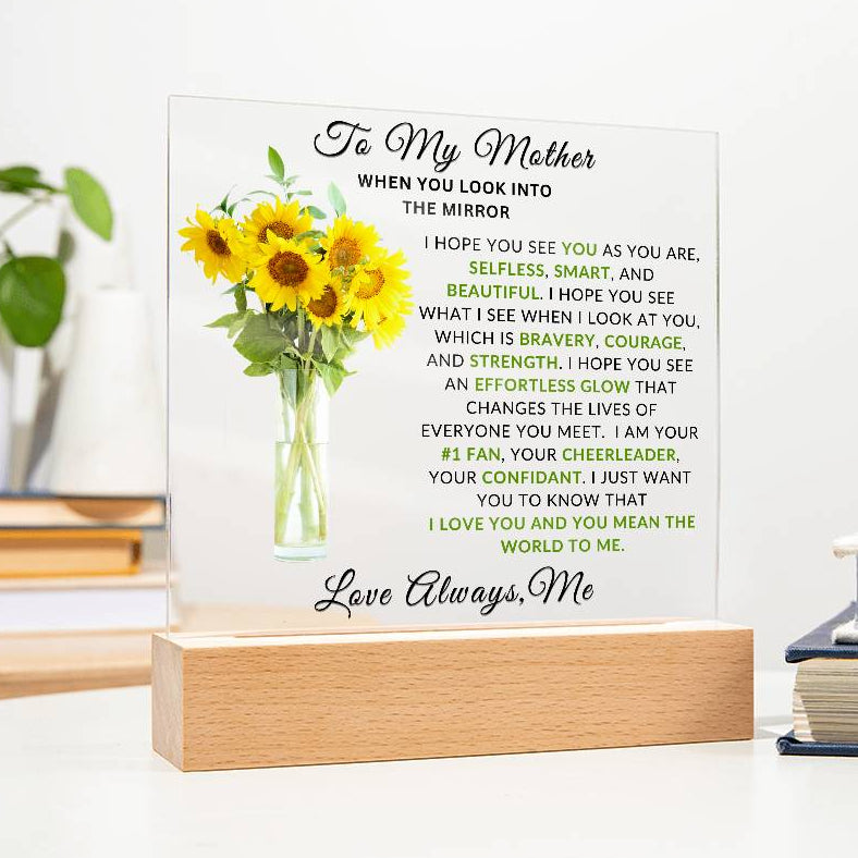To My Mother LED acrylic plaque displayed on table in modern home decor