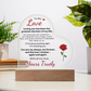 To My Love heart acrylic plaque displayed on wooden LED base in home decor setting