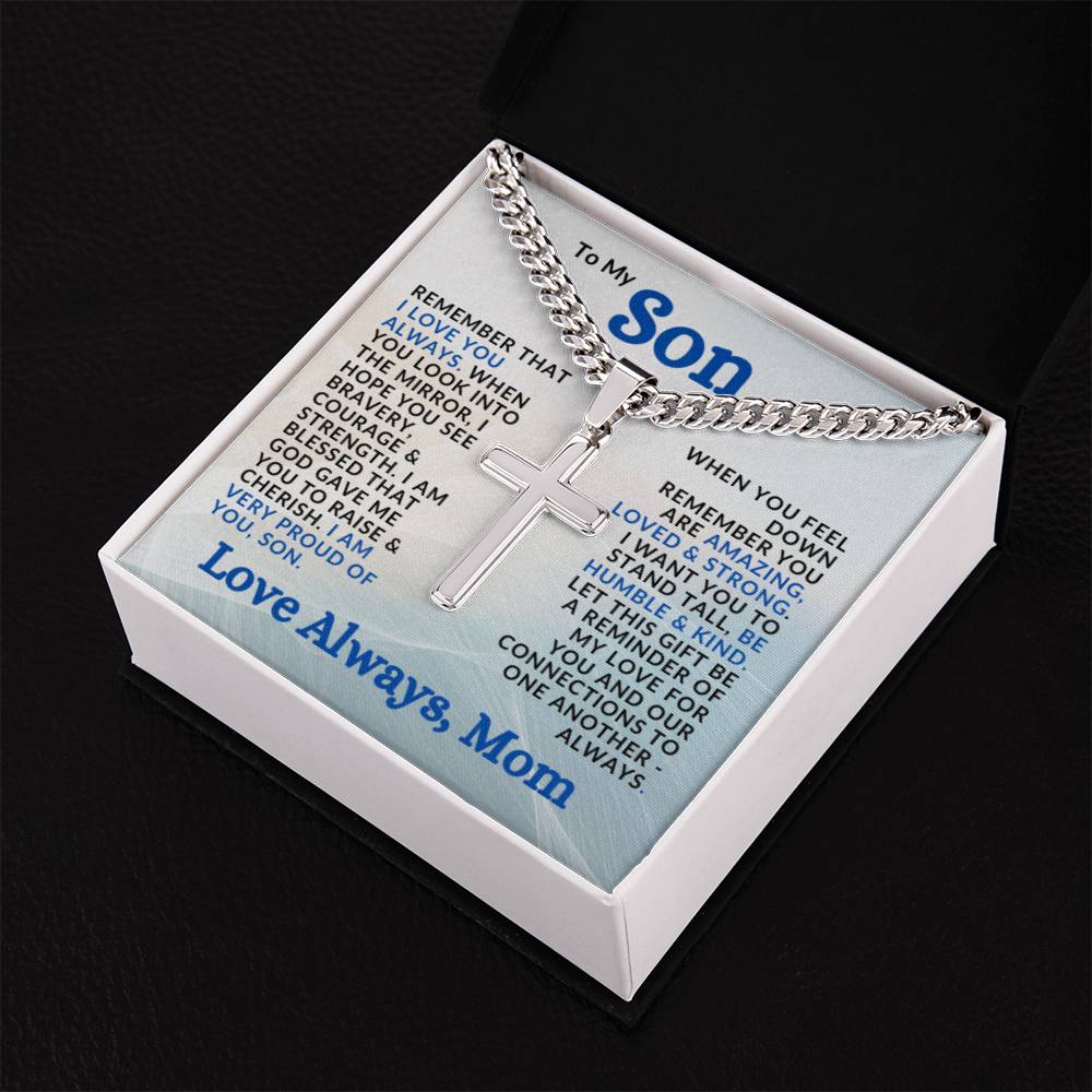 Special Gift to Son from Mom | Cuban Chain with Artisan Cross Necklace | I Am Proud of You