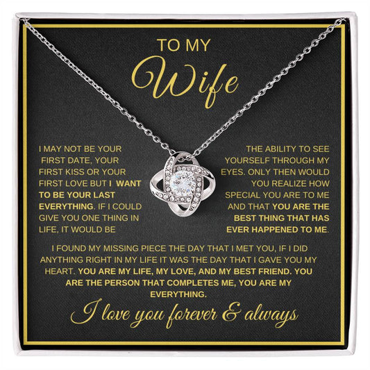 To My Wife | Your Last Everything | Love Knot Necklace on dark background