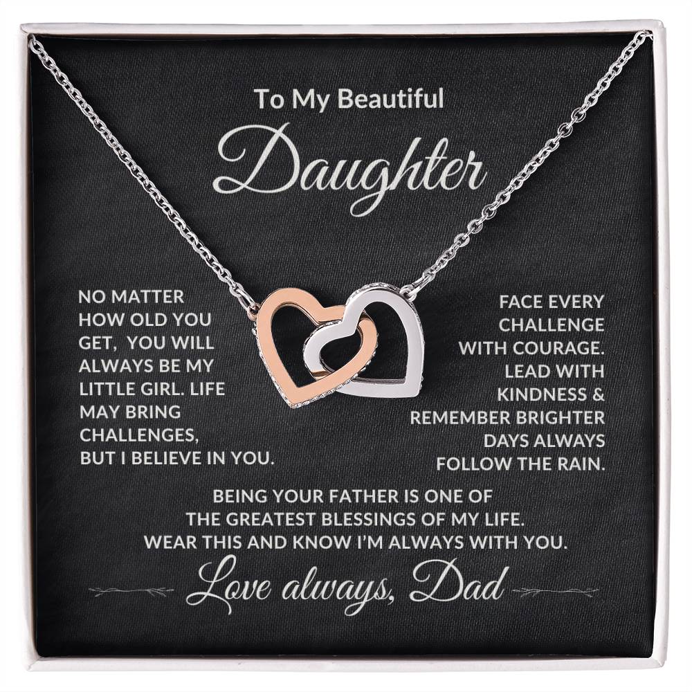 To My Beautiful Daughter – Interlocking Hearts Necklace Gift From Dad