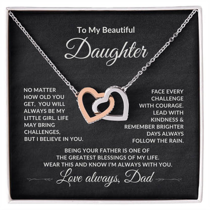 To My Beautiful Daughter – Interlocking Hearts Necklace Gift From Dad