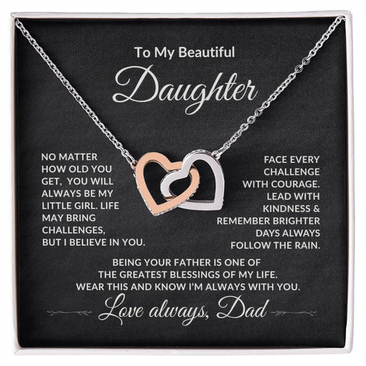 To My Beautiful Daughter – Interlocking Hearts Necklace Gift From Dad