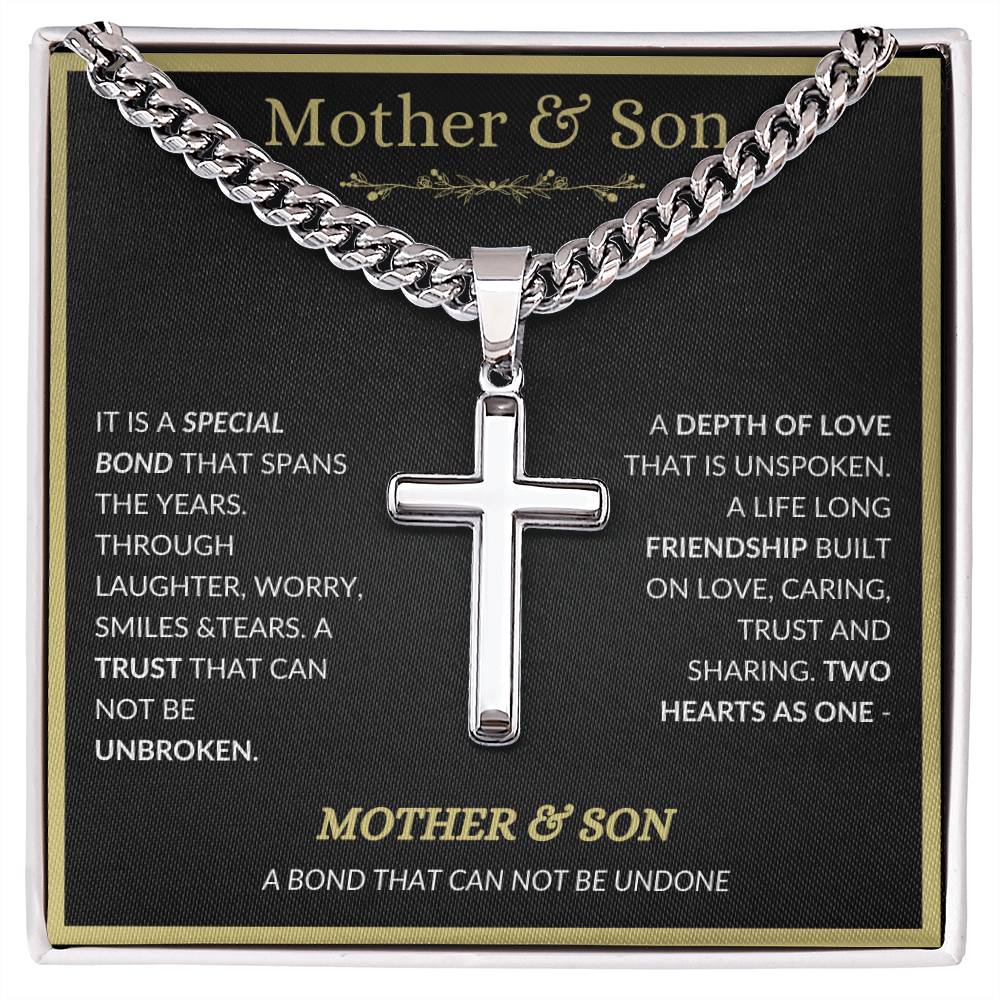 A Bond Between Mother & Son | Cuban Chain with Artisan Cross Necklace