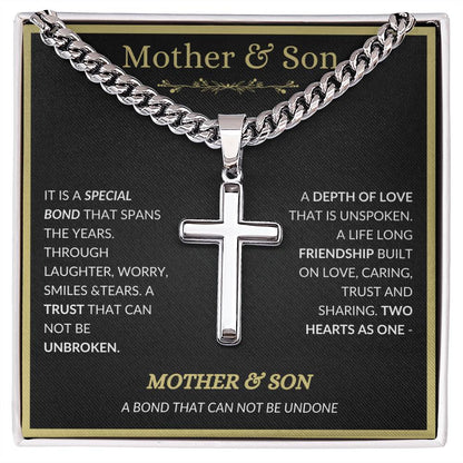 A Bond Between Mother & Son | Cuban Chain with Artisan Cross Necklace