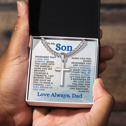 | Special Gift from Dad to Son | I Am Proud of You | Cuban Chain with Artisan Cross Necklace