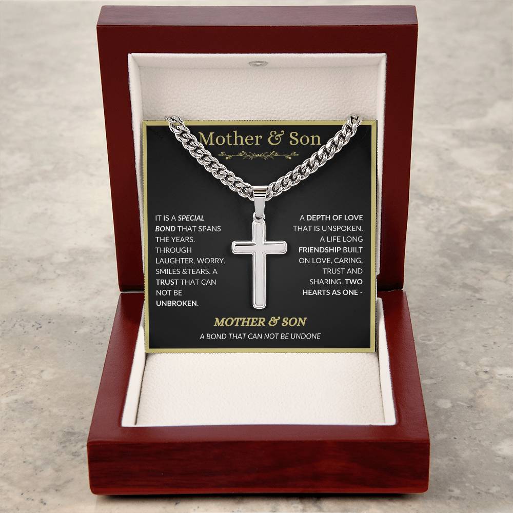 A Bond Between Mother & Son | Cuban Chain with Artisan Cross Necklace