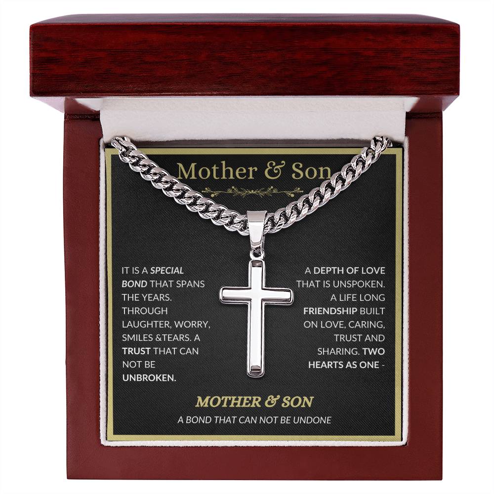 A Bond Between Mother & Son | Cuban Chain with Artisan Cross Necklace