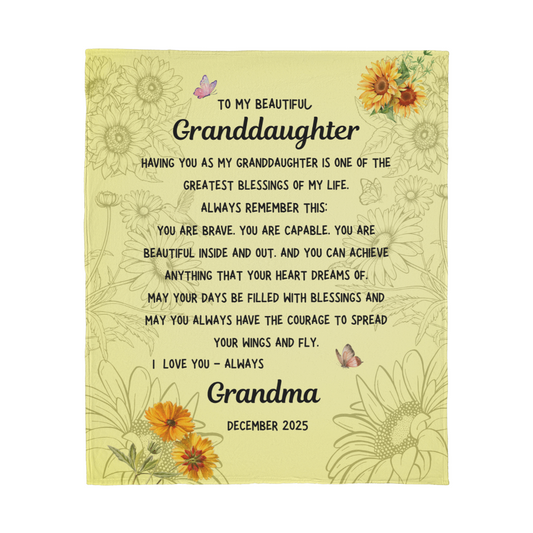 Granddaughter Blanket from Grandma – Inspirational Message, Jersey Fleece Personalized Gift