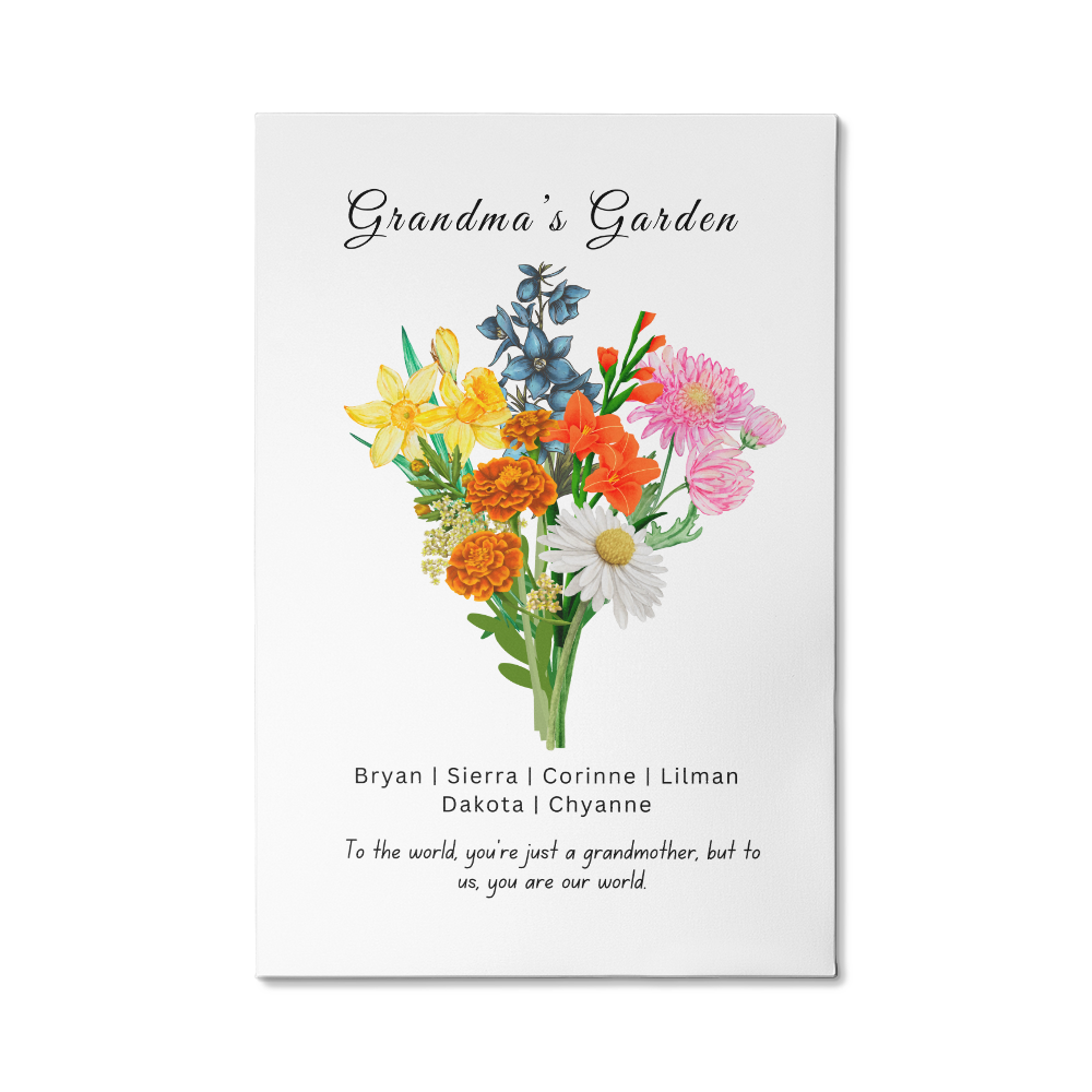 Grandma's Flower Garden | Grandchildren's Birth Flower| Wrapped Canvas