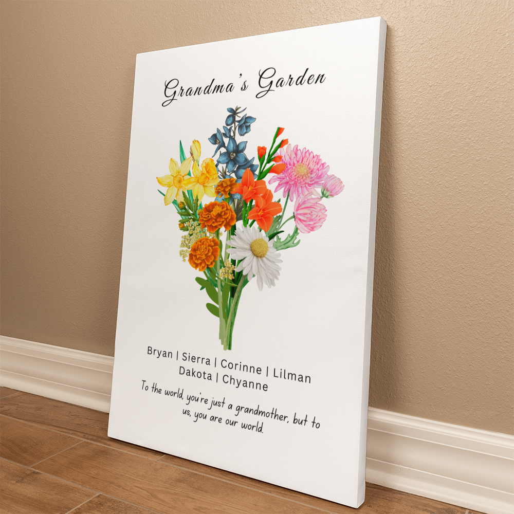Grandma's Flower Garden | Grandchildren's Birth Flower| Wrapped Canvas