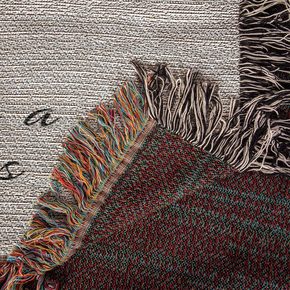 Close-up of heirloom woven blanket showing cotton texture