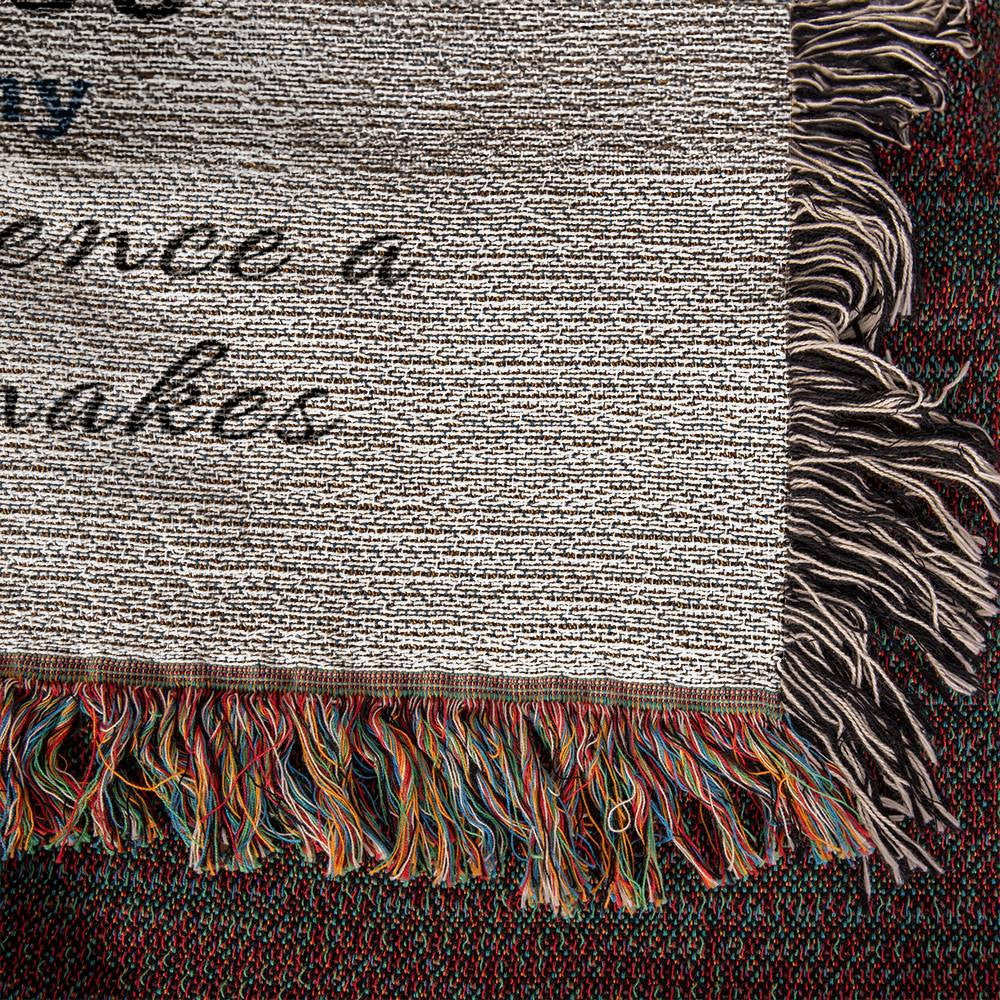 Close-up of heirloom woven blanket showing cotton texture and detalis