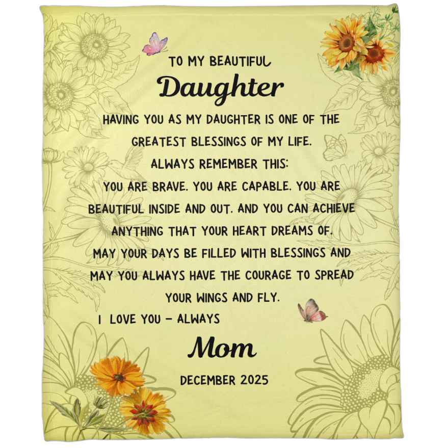 Soft fleece daughter blanket from Mom with inspirational message