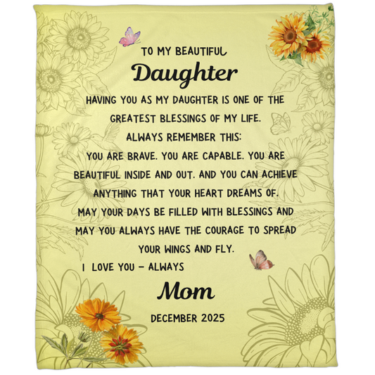 Soft fleece daughter blanket from Mom with inspirational message