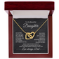 Meaningful keepsake gift for Daughter from Dad featuring Interlocking Hearts Necklace in a Mahogany-Style Luxury Box.