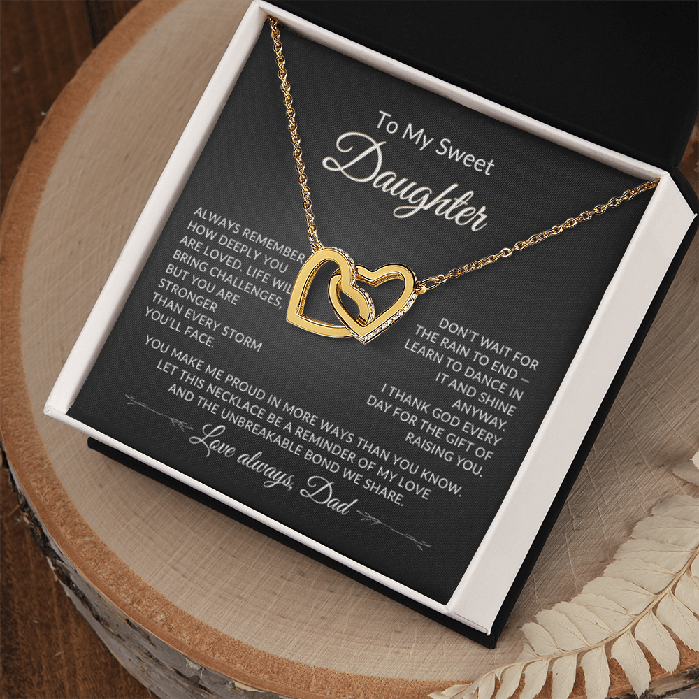 Inspirational message card and necklace gift from Dad to daughter with optional 18k yellow gold finsih