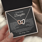 Inspirational message card and necklace gift from Dad to daughter