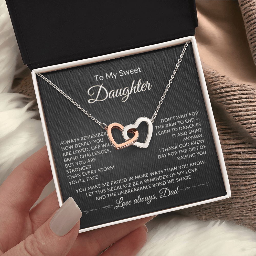 Inspirational message card and necklace gift from Dad to daughter