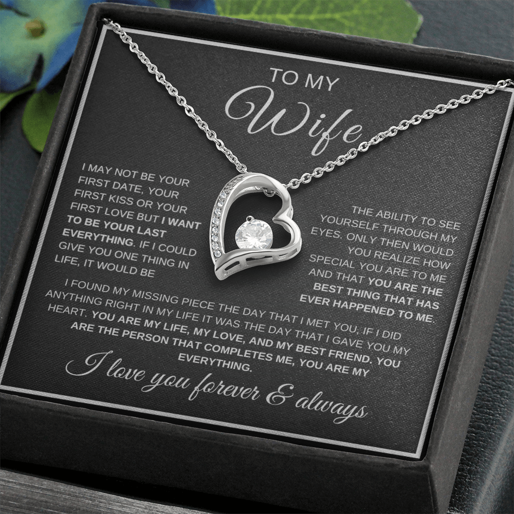 Forever love necklace in white gold finish for wife