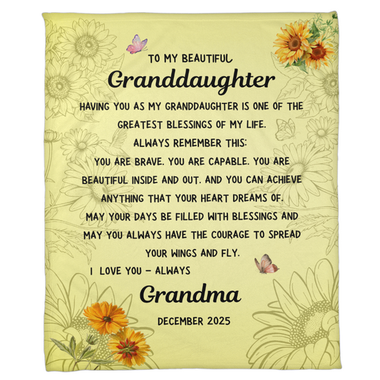 Soft fleece granddaughter blanket from Grandma with inspirational message