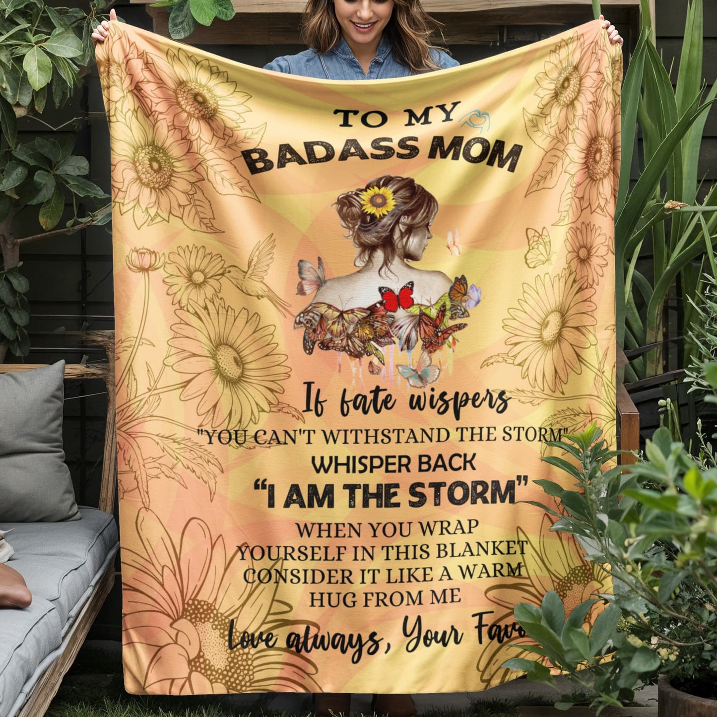 Warm jersey fleece blanket gift from daughter or son to strong Mom.