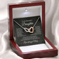 Interlocking hearts necklace displayed in luxury gift box with LED light visiable for daughter from mom