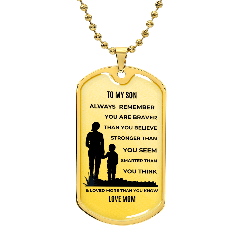 Mom and son silhouette dog tag jewelry with heartfelt engraving Gold Plated