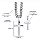Personalized cross necklace for Dad showing adjustable Cuban chain, polished stainless steel pendant, and engraving option.