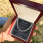 Romantic gift for husband featuring Cuban link chain necklace and heartfelt message card