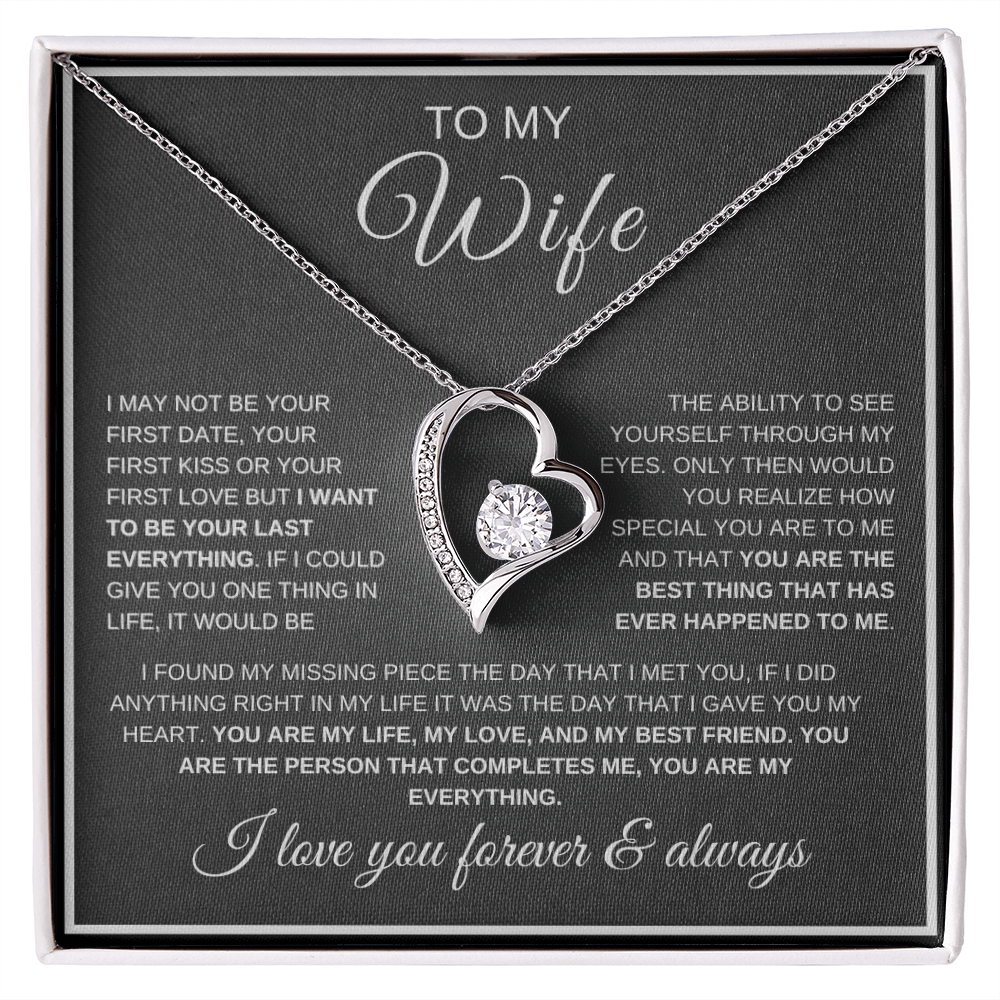 Romantic forever love necklace for wife with heartfelt message card from husband