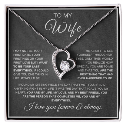 Romantic forever love necklace for wife with heartfelt message card from husband