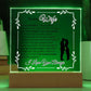 Personalized LED acrylic lamp with “To My Wife” romantic message, glowing warm green on wooden base